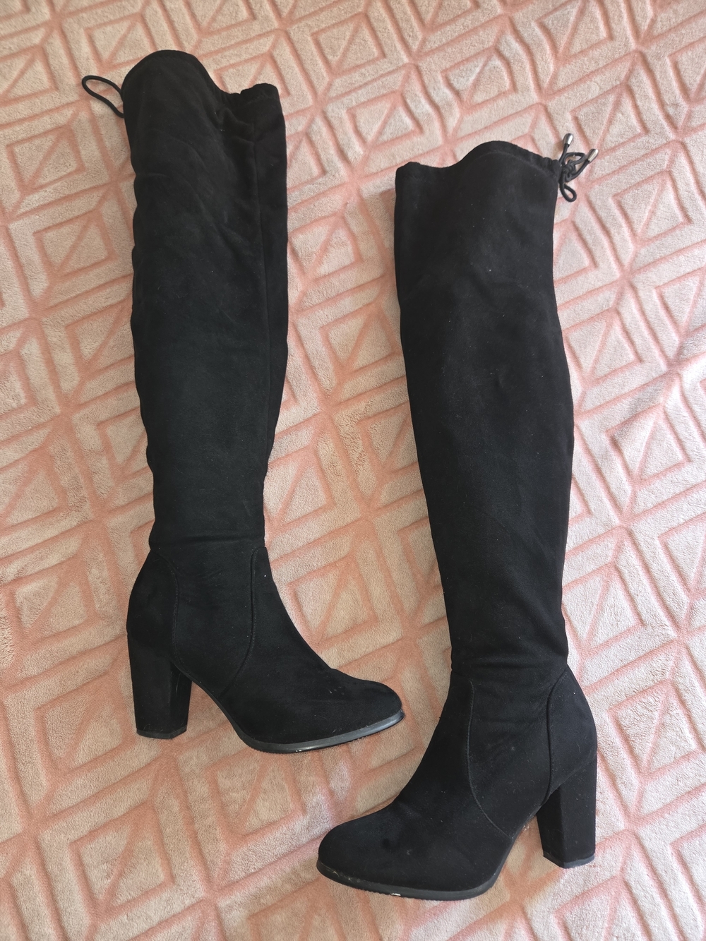 Dream Pairs Black Suede Over-the-Knee Block Heel Boots
